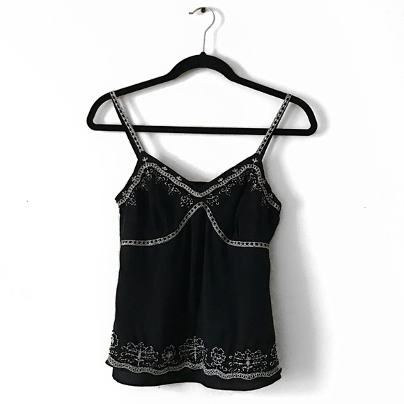 Ann Taylor Tops - Black Cami Blouse with Silver Embroidery and Beads